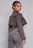 Womens Daisy Acid Wash Cropped Jean Jacket, Grey, Size M