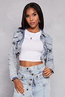 Womens Daisy Acid Wash Cropped Jean Jacket, Blue, Size S