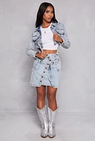 Womens Daisy Acid Wash Cropped Jean Jacket, Blue, Size S