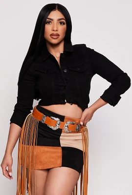 Womens WAX Long Sleeve Denim Jacket, Black, Size S