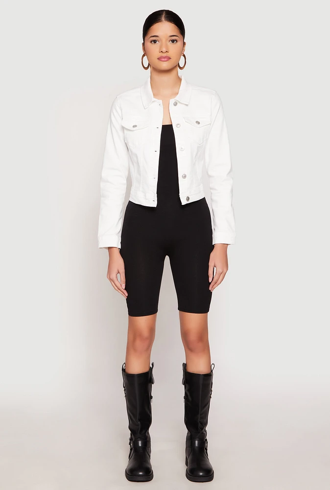 Womens WAX Long Sleeve Denim Jacket, White, Size M
