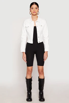 Womens WAX Long Sleeve Denim Jacket, White, Size M