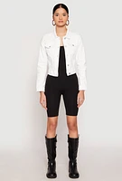 Womens WAX Long Sleeve Denim Jacket, White, Size M