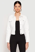 Womens WAX Long Sleeve Denim Jacket, White, Size M