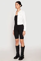 Womens WAX Long Sleeve Denim Jacket, White, Size M