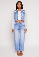 Womens WAX Distressed Hooded Jean Jacket, Blue, Size L