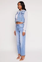 Womens WAX Distressed Hooded Jean Jacket, Blue, Size M