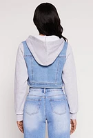 Womens WAX Distressed Hooded Jean Jacket, Blue, Size M