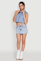 Womens WAX Hooded Denim Vest, Blue,