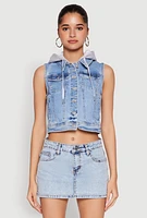 Womens WAX Hooded Denim Vest, Blue,