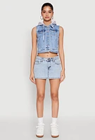 Womens WAX Hooded Denim Vest, Blue, Size M