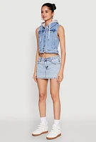 Womens WAX Hooded Denim Vest, Blue,