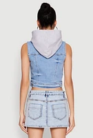 Womens WAX Hooded Denim Vest, Blue,