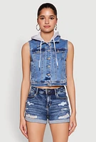 Womens WAX Hooded Denim Vest, Blue,