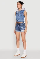 Womens WAX Hooded Denim Vest, Blue,
