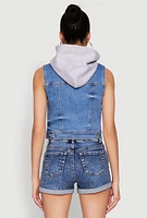 Womens WAX Hooded Denim Vest, Blue,