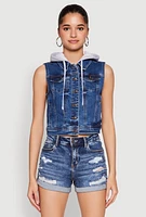 Womens WAX Hooded Denim Vest, Blue, Size S
