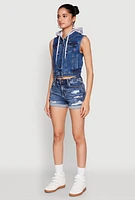 Womens WAX Hooded Denim Vest, Blue, Size S