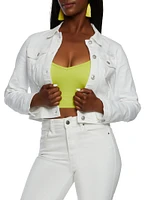 Womens WAX Distressed Denim Jacket, White, Size M