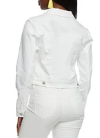Womens WAX Distressed Denim Jacket, White, Size M