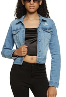 Womens WAX Distressed Denim Jacket, Blue, Size M