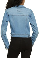 Womens WAX Distressed Denim Jacket, Blue, Size M