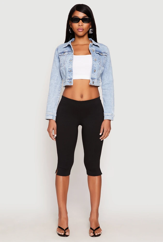 Womens WAX Mineral Wash Cropped Denim Jacket, Blue,