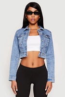 Womens WAX Mineral Wash Cropped Denim Jacket, Blue,