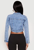 Womens WAX Mineral Wash Cropped Denim Jacket, Blue,