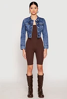 Womens WAX Mineral Wash Cropped Denim Jacket, Blue,