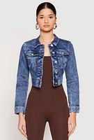 Womens WAX Mineral Wash Cropped Denim Jacket, Blue,