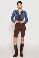 Womens WAX Mineral Wash Cropped Denim Jacket, Blue,