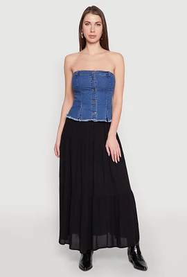 Womens Frayed Split Hem Denim Tube Top, Blue, Size M