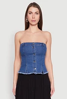 Womens Frayed Split Hem Denim Tube Top, Blue, Size M