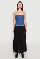 Womens Frayed Split Hem Denim Tube Top, Blue, Size M