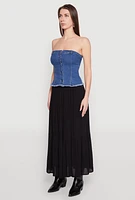 Womens Frayed Split Hem Denim Tube Top, Blue, Size M