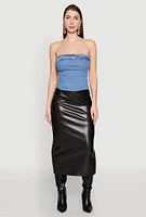 Womens Denim Belted Front Tube Top, Blue, Size XL