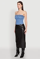 Womens Denim Belted Front Tube Top, Blue, Size XL