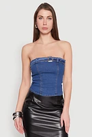 Womens Denim Belted Front Tube Top, Blue, Size M