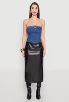 Womens Denim Belted Front Tube Top, Blue, Size M