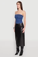 Womens Denim Belted Front Tube Top, Blue, Size M
