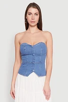 Womens Denim Button Front Tube Top, Blue, Size M