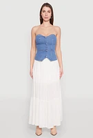 Womens Denim Button Front Tube Top, Blue, Size M
