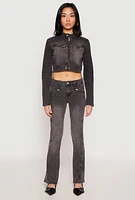 Womens Almost Famous Denim Moto Cropped Jacket, Grey,
