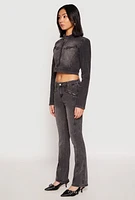 Womens Almost Famous Denim Moto Cropped Jacket, Grey,