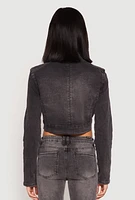 Womens Almost Famous Denim Moto Cropped Jacket, Grey,