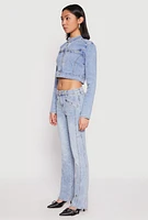 Womens Almost Famous Denim Moto Cropped Jacket, Blue, Size M