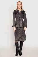 Womens Spoon Jeans Tie Front Acid Wash Denim Dress, Black,