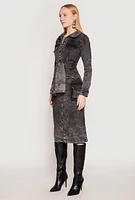 Womens Spoon Jeans Tie Front Acid Wash Denim Dress, Grey,