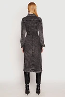 Womens Spoon Jeans Tie Front Acid Wash Denim Dress, Black, Size M